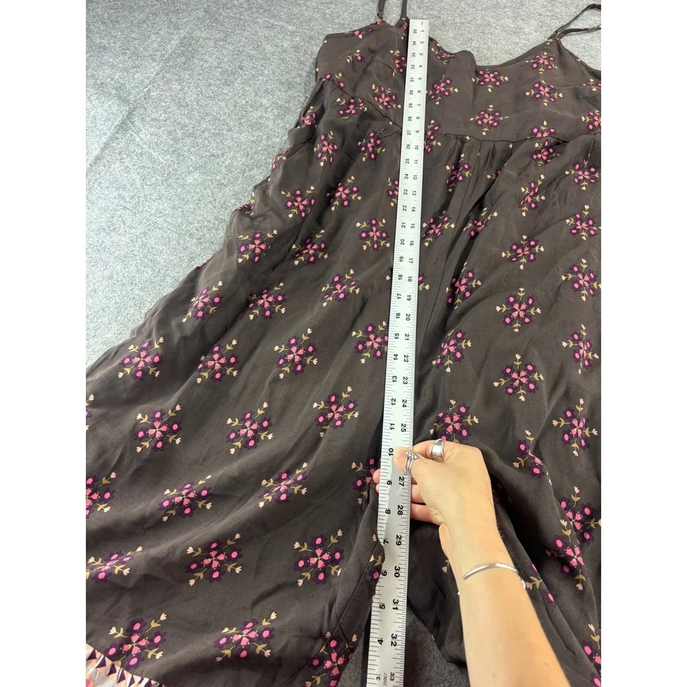 Natural Life Floral Wide Leg Jumpsuit Brown Pink Boho Tiered Ruffle Women L Boho